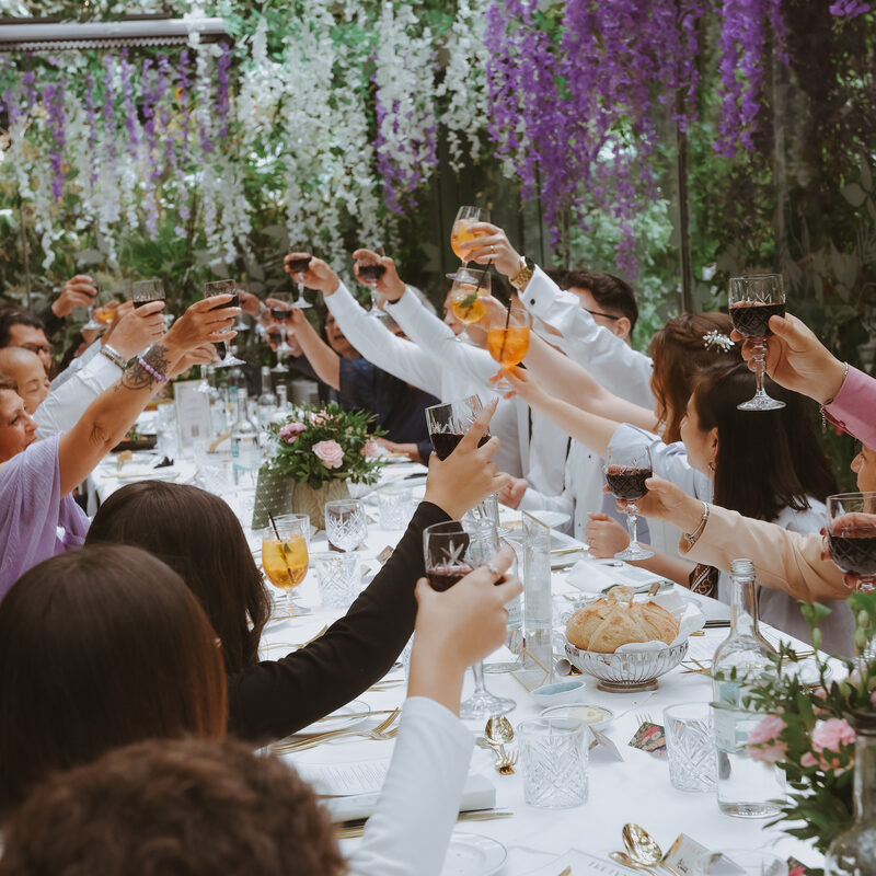 Wedding toast with guests